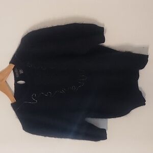 Vintage Venesha Angora Wool  Black Sweater with Beaded Detail  Size Large